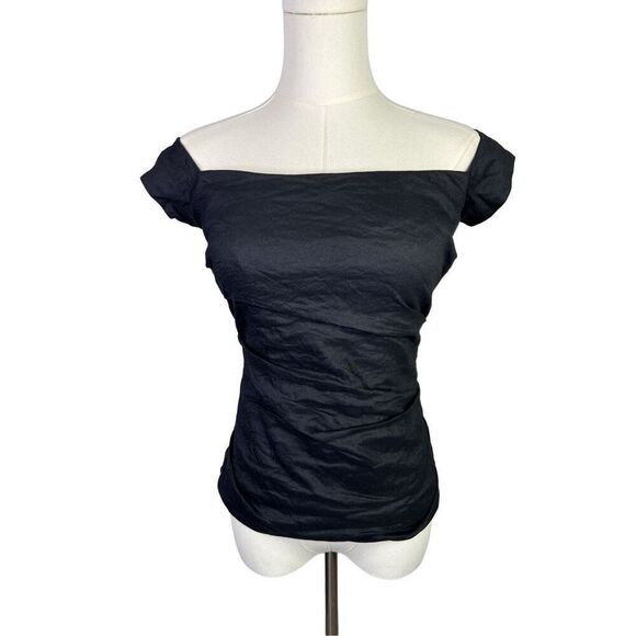 Nicole Miller top women’s small NEW Off Thee Shoulder black pin tuck designer - Picture 1 of 8